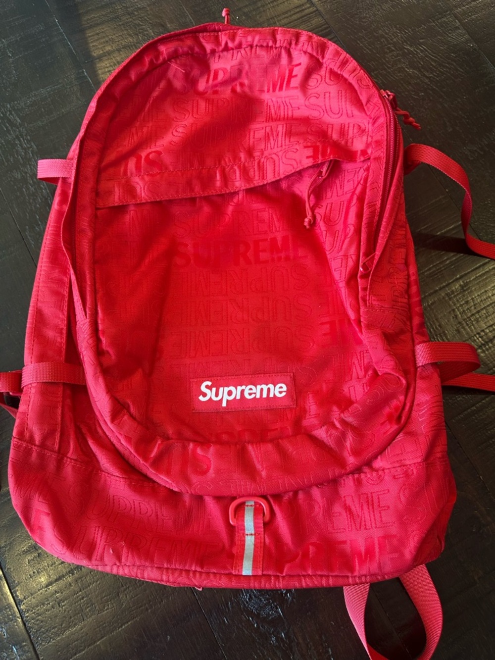 Authentic Supreme Red Embossed Logo Backpack